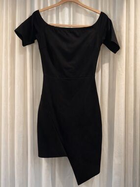 Soprano Black Off-Shoulder Asymmetrical Hem Dress